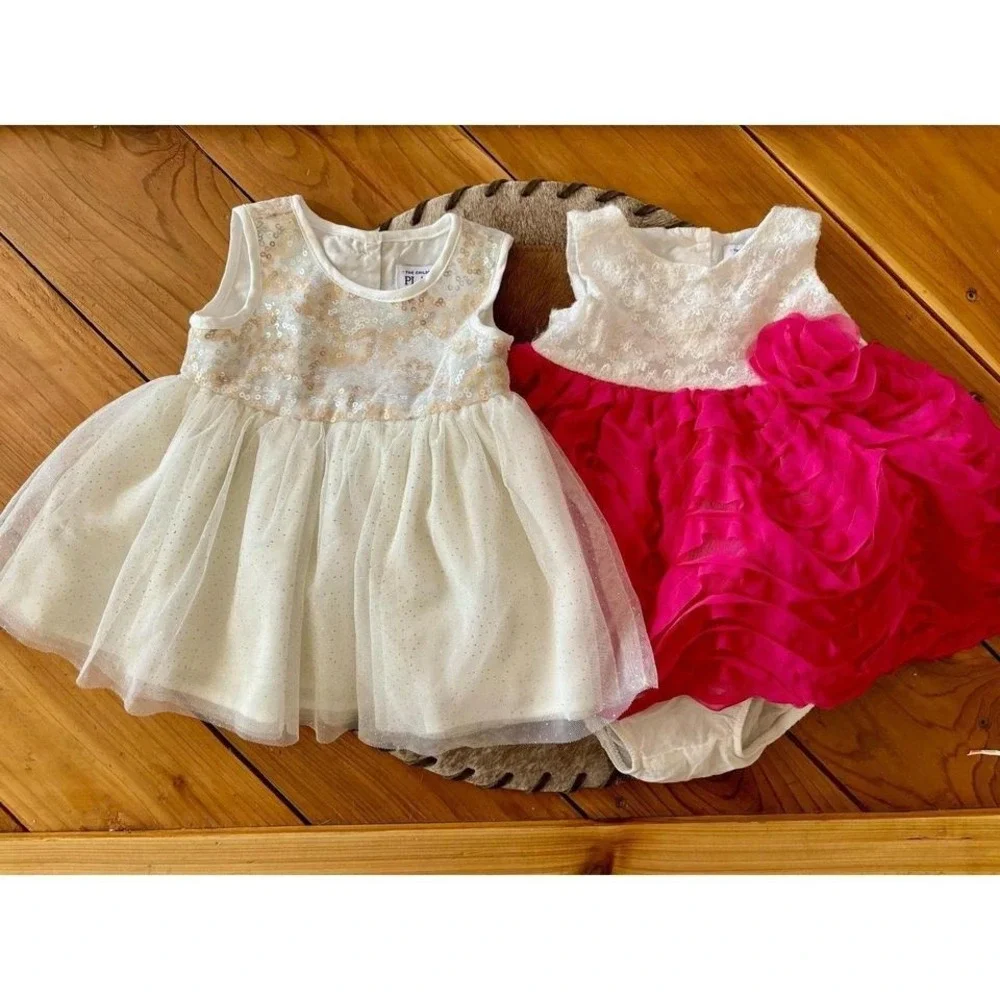 The Children's Place Party Dress Baby Girl 3-6M White Pink Gold Sequin